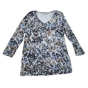 Pure‎ Jill Womens Velvet Long Sleeve Tunic Top M Blue/Brown Floral Print